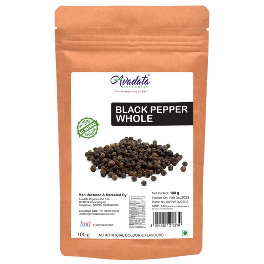 Avadata Organics Whole Black Pepper β Premium, sun-dried, and perfect for grinding fresh, seasoning, and spice blends.