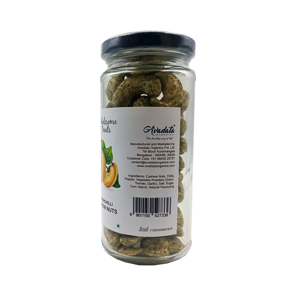Green Chilli Flavoured Cashew Nuts by Avadata Organics – Bold, spicy, and perfect for healthy snacking."