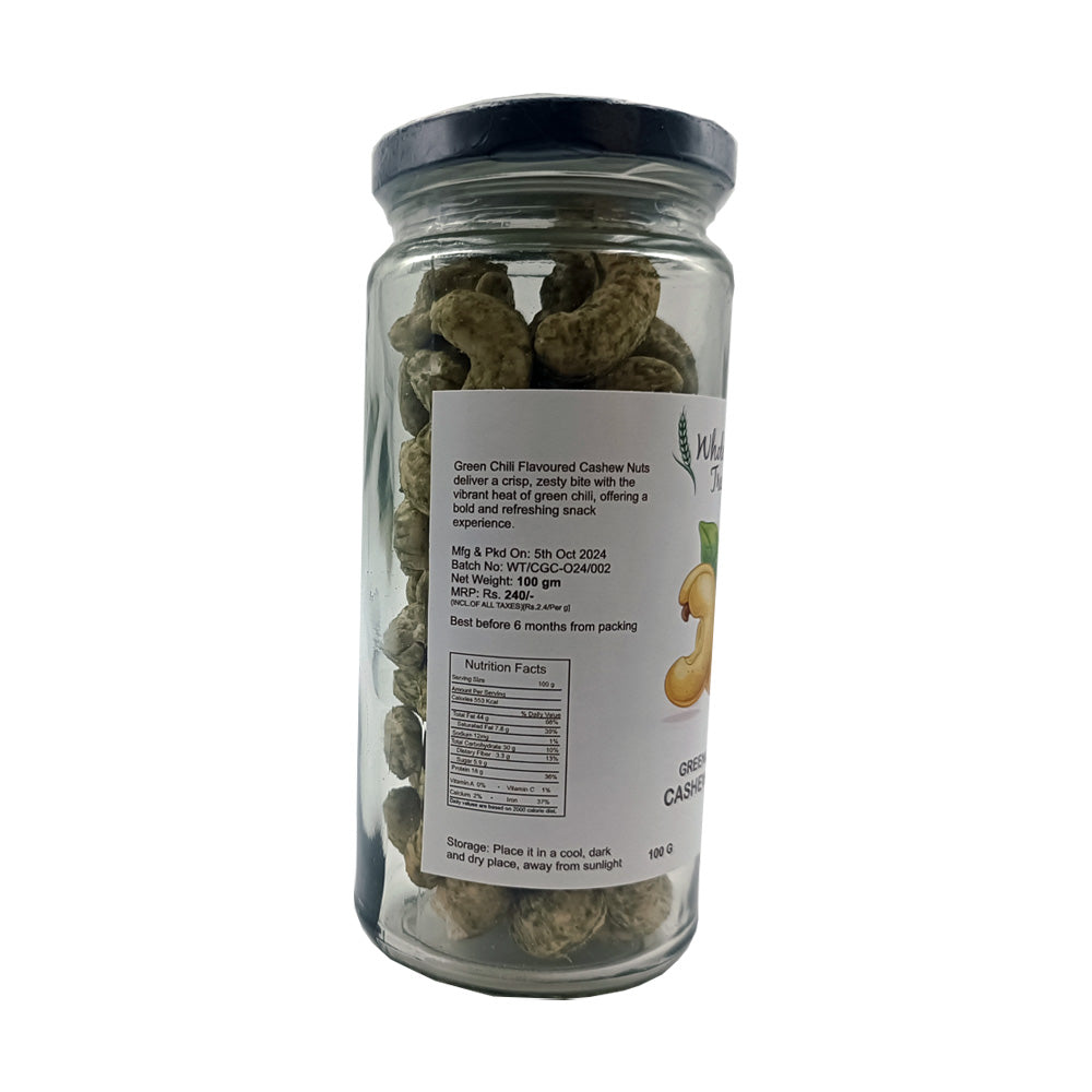 Green Chilli Flavoured Cashew Nuts by Avadata Organics – Bold, spicy, and perfect for healthy snacking."
