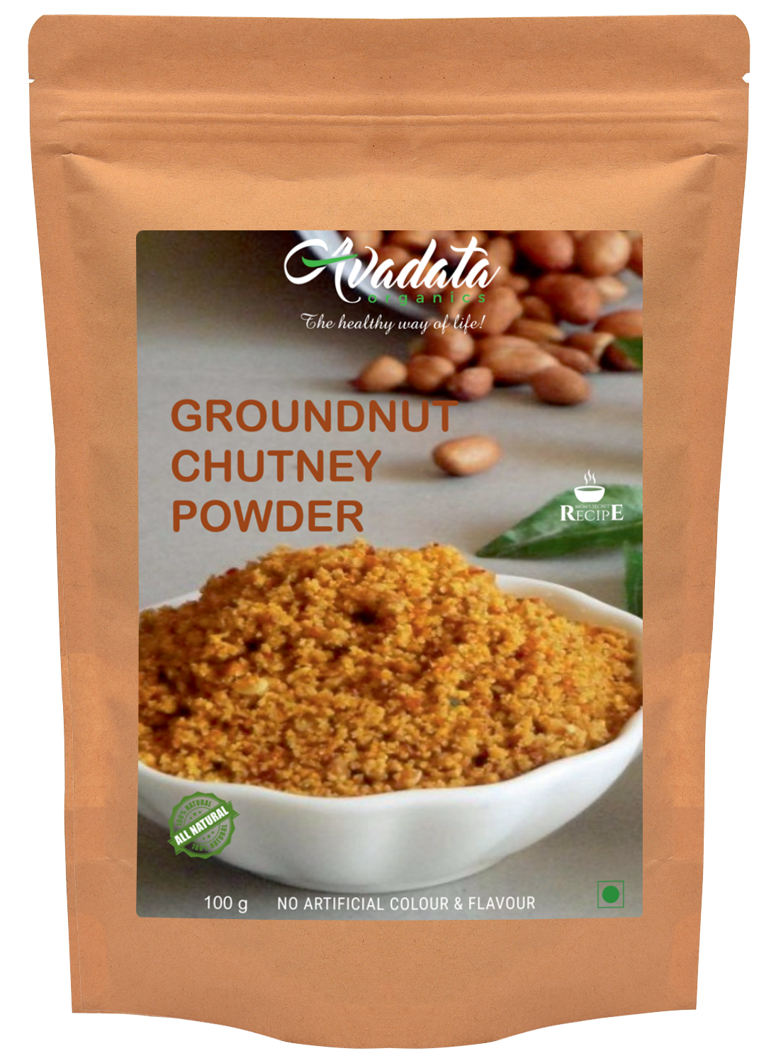 "Avadata Organics Groundnut Chutney Powder – South Indian peanut chutney pudi for idli, dosa, rice & snacks."