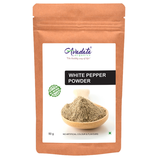 Enhance your cooking with Avadata Organics White Pepper Powder – 100% pure, finely ground, and perfect for white sauces, soups, and gourmet dishes. Shop now