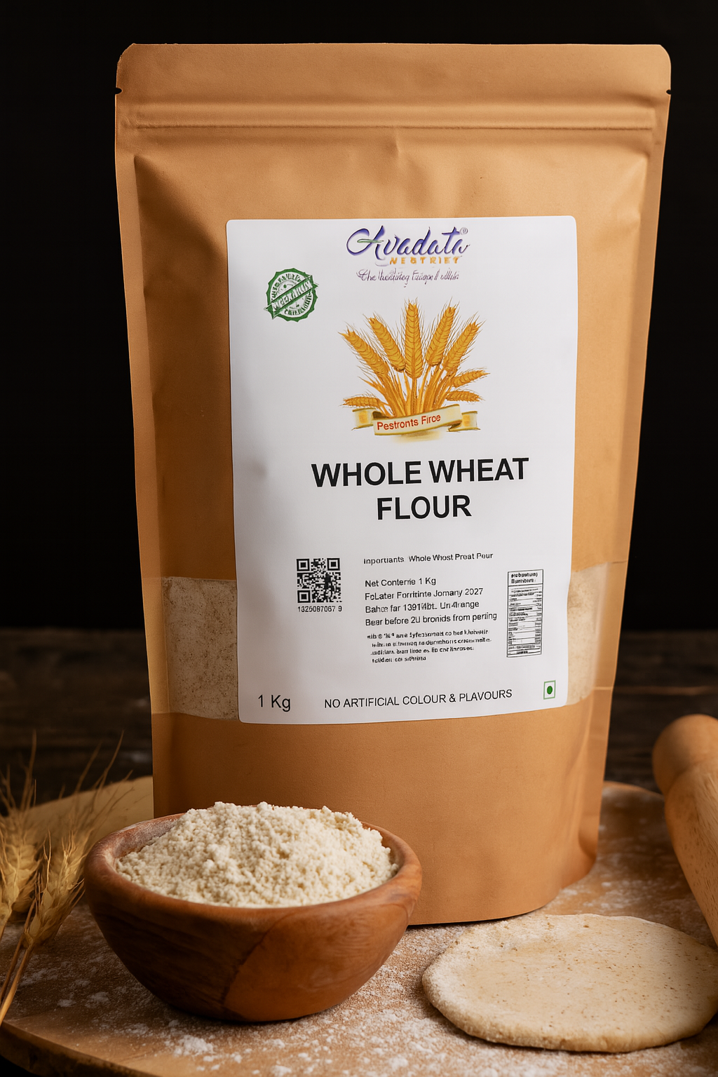 whole wheat grains and freshly ground atta – organic and stone-ground for health-conscious Indian cooking