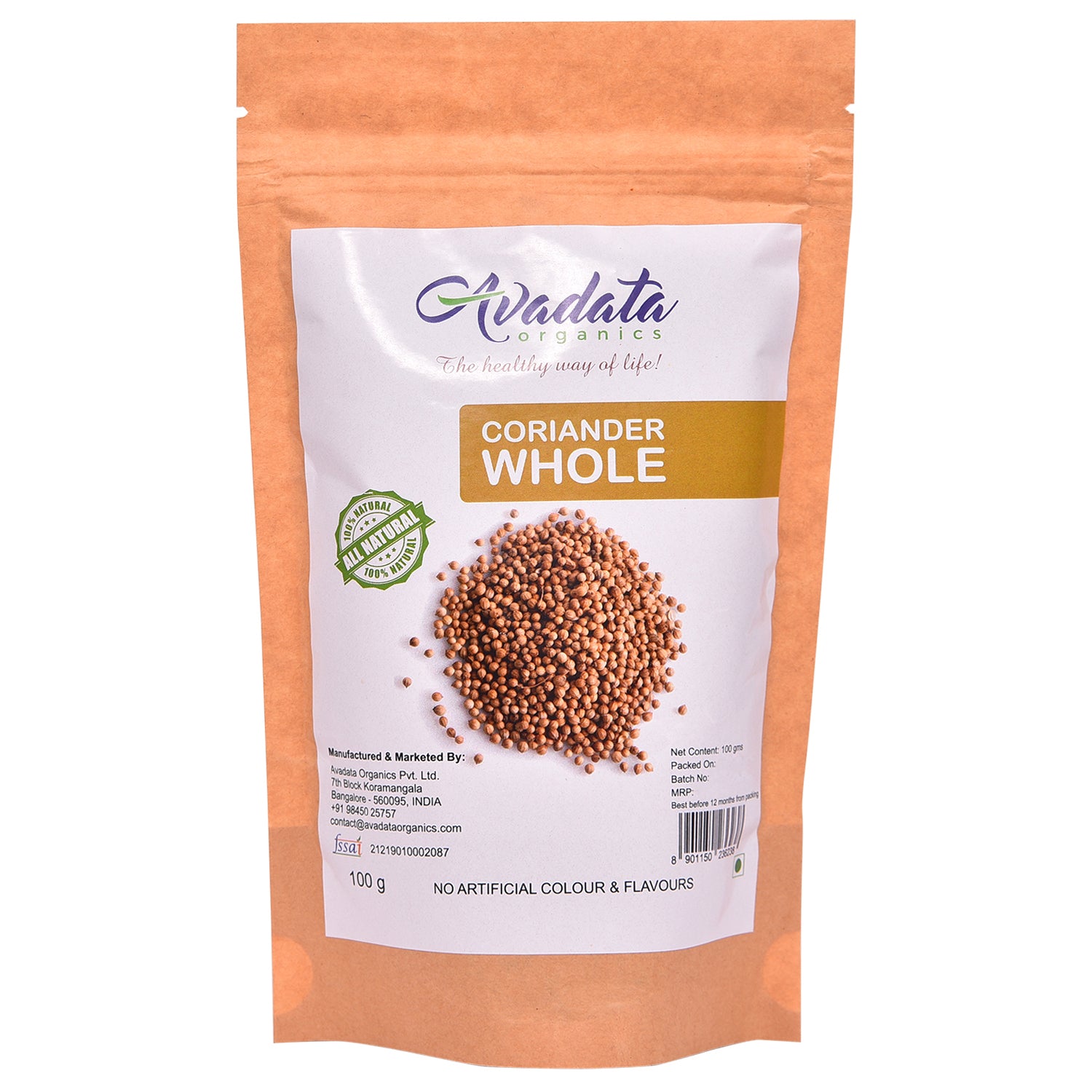 Avadata Organics Whole Coriander – Aromatic, sun-dried, and perfect for Indian cooking, spice blends, and herbal remedies