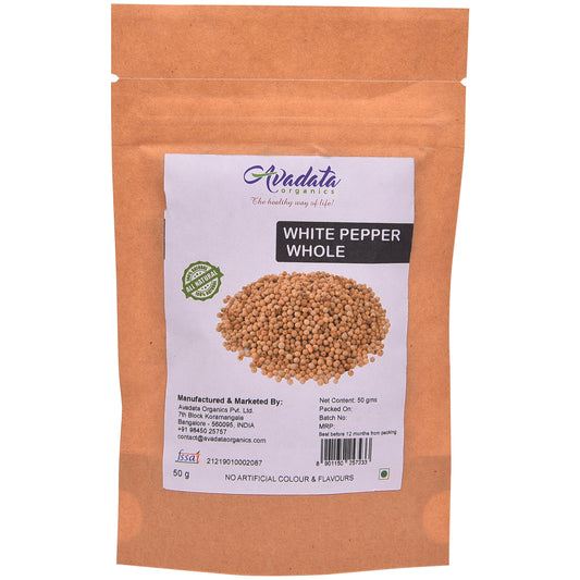 Avadata Organics Whole White Pepper – Premium, sun-dried, and perfect for gourmet cooking, creamy dishes, and spice blends