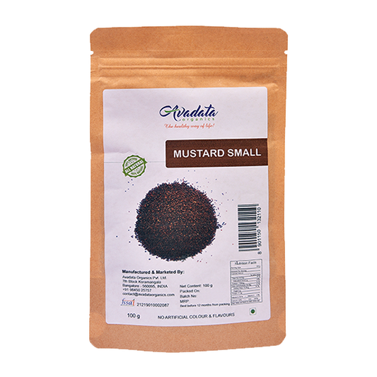 Avadata Organics Whole Mustard Seeds – Premium quality, bold flavor, and perfect for pickles, curries, and home remedies."