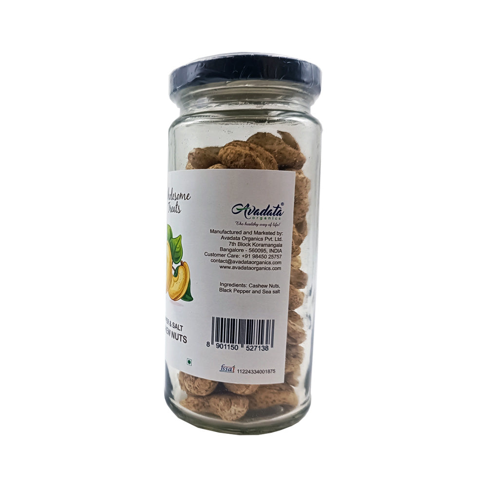 Pepper & Salt Flavoured Cashews by Avadata Organics – Roasted, savory & perfect for healthy snacking.