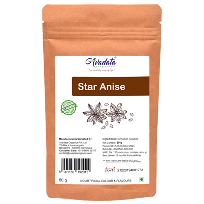 Avadata Organics Whole Star Anise – Bold aroma, premium quality, and perfect for cooking, teas, and Ayurvedic wellness.