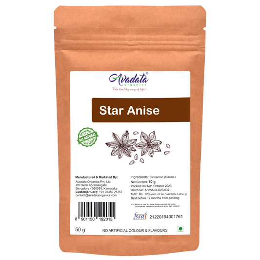 Avadata Organics Whole Star Anise – Bold aroma, premium quality, and perfect for cooking, teas, and Ayurvedic wellness.