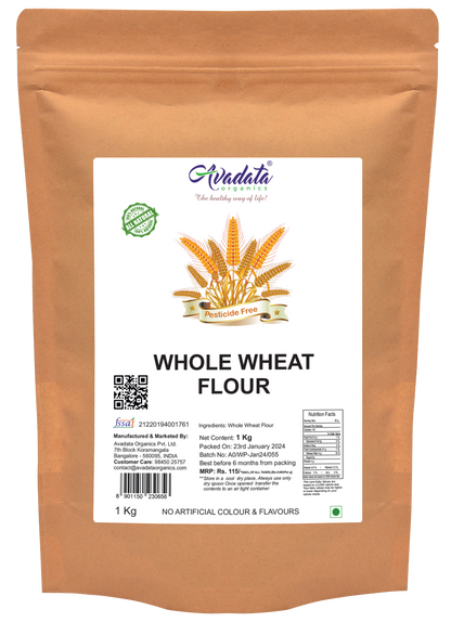 Avadata Organics Whole Wheat Chakki Fresh Atta pack – premium quality wheat flour for soft and fluffy chapatis