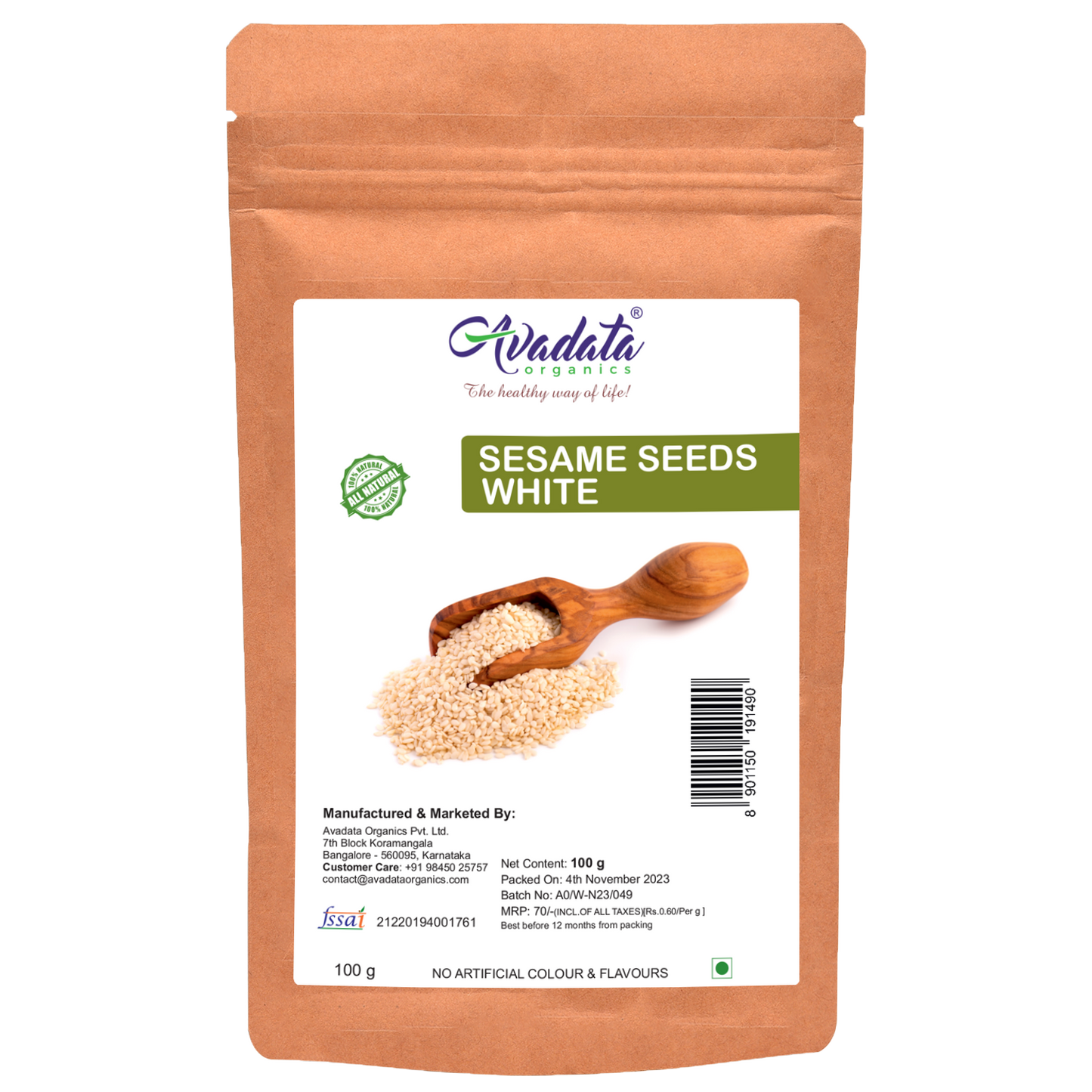 Avadata Organics White Sesame Seeds – Nutty, crunchy, and perfect for cooking, baking, and superfood nutrition.