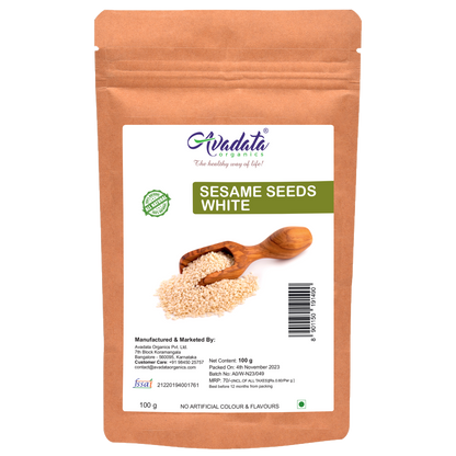 Avadata Organics White Sesame Seeds – Nutty, crunchy, and perfect for cooking, baking, and superfood nutrition.