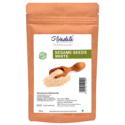 Avadata Organics White Sesame Seeds – Nutty, crunchy, and perfect for cooking, baking, and superfood nutrition.
